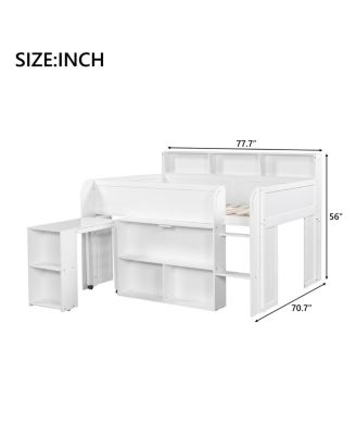  Wood Full Size Loft bed with Multiple Storage Shelves, Desk and LED