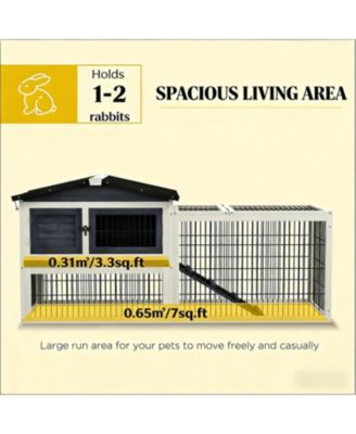 Secure Outdoor Cat Hutch - Ventilated Wooden Shelter with Wheels，Dark Grey