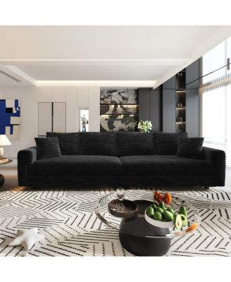 Plush Corduroy 4-Seat Sofa, Modern Comfy Cloud Couch with Soft Pillows