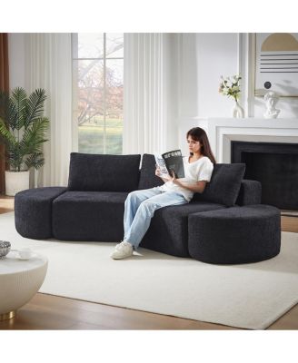 106.3" V-shaped modular sofa set in chenille fabric with pillows & ottomans