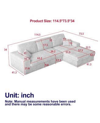 Modern Corduroy Modular Sofa, Recliner Seat, 2-in-1 L-Shaped Sofa with Pillows