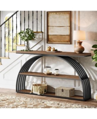 63-Inch Console Table for Entryway, Farmhouse Entryway Table with Arched Frame, 3-Tier Industrial Sofa Console Behind The Couch