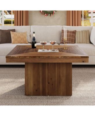 Solid Wood Coffee Table for Living Room, 35.43" Mid Century Modern Square Center Cocktail Table, Farmhouse Accent Tea Cocktail