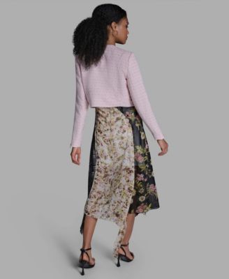 Women's Crewneck Textured Cropped Moto Jacket