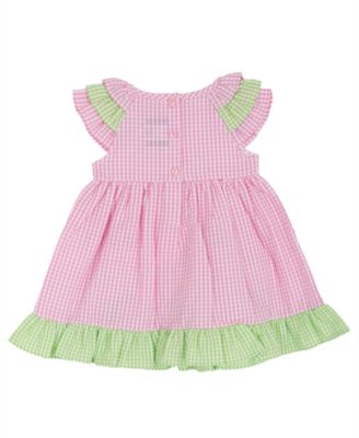 Baby Girls' Pink Seersucker Daisy Applique Round Neck Dress and Panty, 2-Piece Set