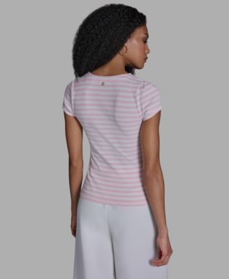 Women's Short-Sleeve Square Neck Striped Top
