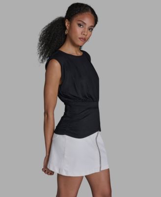 Women's Sleeveless Volume Shoulder Draped Pull-On Top