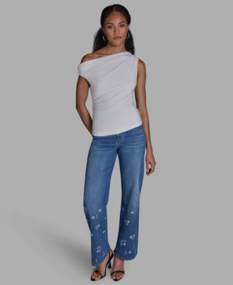 Women's Sleeveless Ruched Boat Neck Top