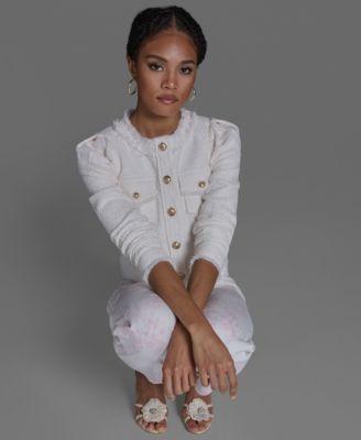 Women's Crewneck Button-Front Tweed Jacket