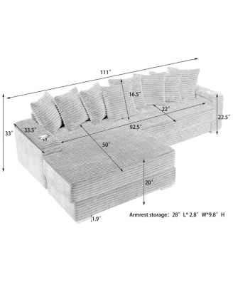 corduroy sofa with cup holder, storage, and reversible recliner.