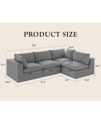 Modular Oversized Corduroy Sectional Sofa Couch with 2 Pillows
