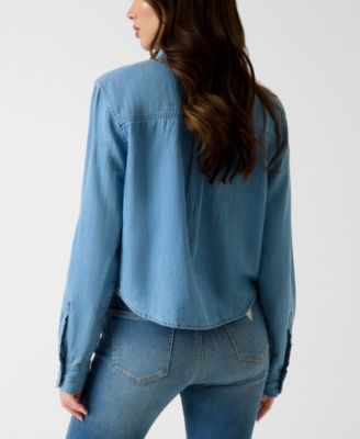 Women's Long-Sleeve Collared Denim Shirt