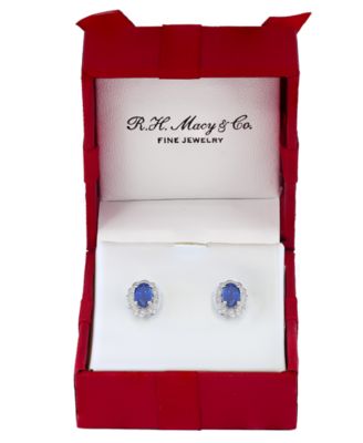 Sapphire (1-1/6 ct. t.w.) & Diamond (1/10 ct. t.w.) Earrings in 14k White Gold (Also Available in Ruby, Emerald)