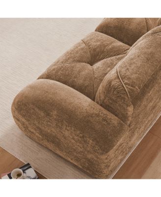 L-shaped Velvet Tufted Sofa with Movable Ottoman, Camel