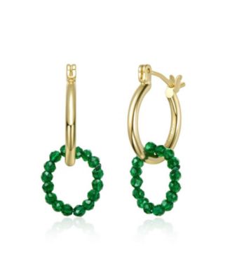 Colored Beaded Modern Hoop Earrings in 14K Gold Plated