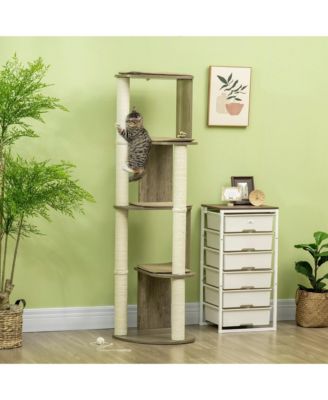 65" Cream White Corner Modern Tall Cat Tree for Climbing