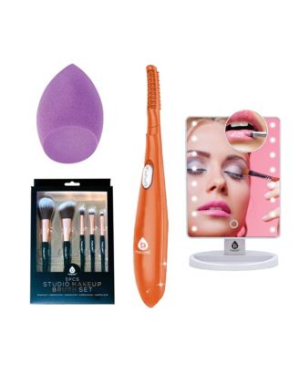 Beauty Collection: Heated Curler, LED Mirror, Blender Sponge, & Brush Set