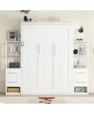 Streamdale  Furniture Full Size Murphy Bed Wall Bed with Shelves, Drawers and LED Lights