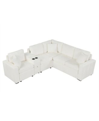 L-shaped Convertible Sofa Bed Modular Sectional with Pull-Out Bed