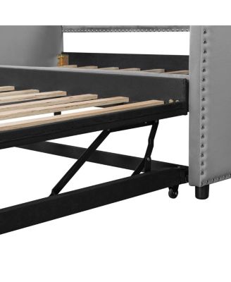 Twin Size Velvet Upholstered Daybed with Pop Up Trundle