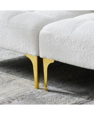 Convertible sofa bed futon with gold metal legs teddy fabric