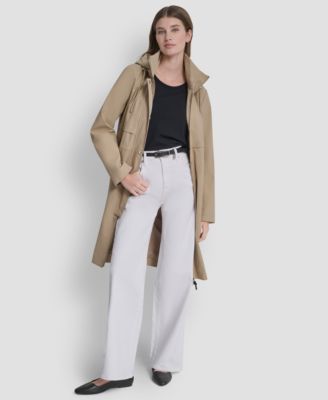 Women's Pleather Trim Anorak Rain Coat