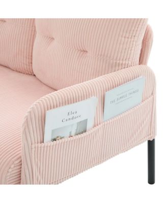 Oversized Corduroy Loveseat Sofa with Metal Legs & Side Pockets