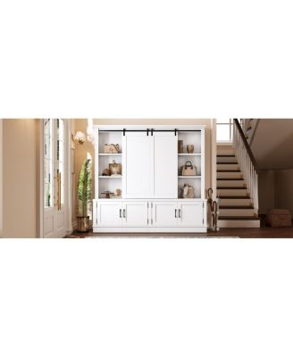 Multifunctional entryway cabinet with sliding rails and tree design