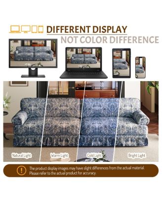 74" 3-Seater Cloud Couch, Oxford Fabric Sofa with Rolled Arms & Skirt, Blue Floral