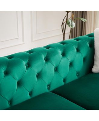 Velvet 3+3 Seater Sofa with Solid Wood Frame & Metal Feet