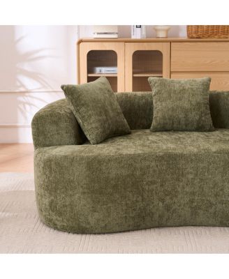 Crescent sofa, modern low-back, deep cushions, self-inflating foam, 3-seater, no assembly (Green)