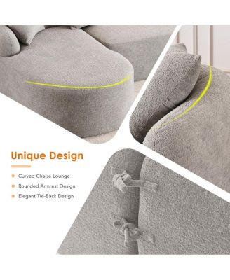 Boneless L-Shape Sectional Sofa with Curved Chaise, Gray Modular Chenille Compression Couch