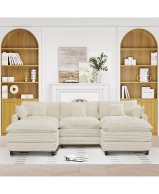 Seven-piece sofa set with console, coffee table & 6 pillows