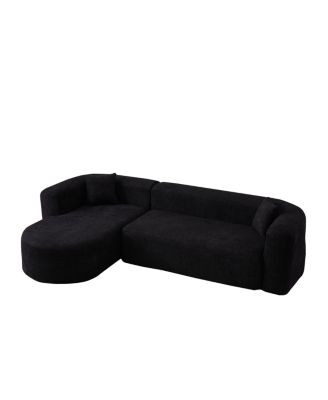Luxury Modern Curved Sectional Sofa, Chenille, 2 Pillows, L-Shape Cloud Couch (Left Chaise, Black)