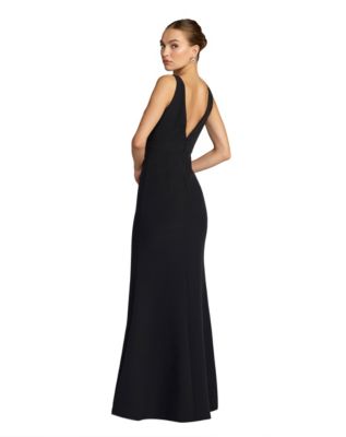 Women's Crepe Sleeveless V Neck Sheath Gown With Bow