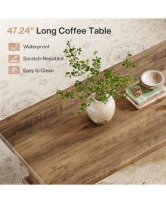 Rectangle Coffee Table, 48-Inch Large Wooden Low Coffee Tables, Rustic Farmhouse Center Tea Table