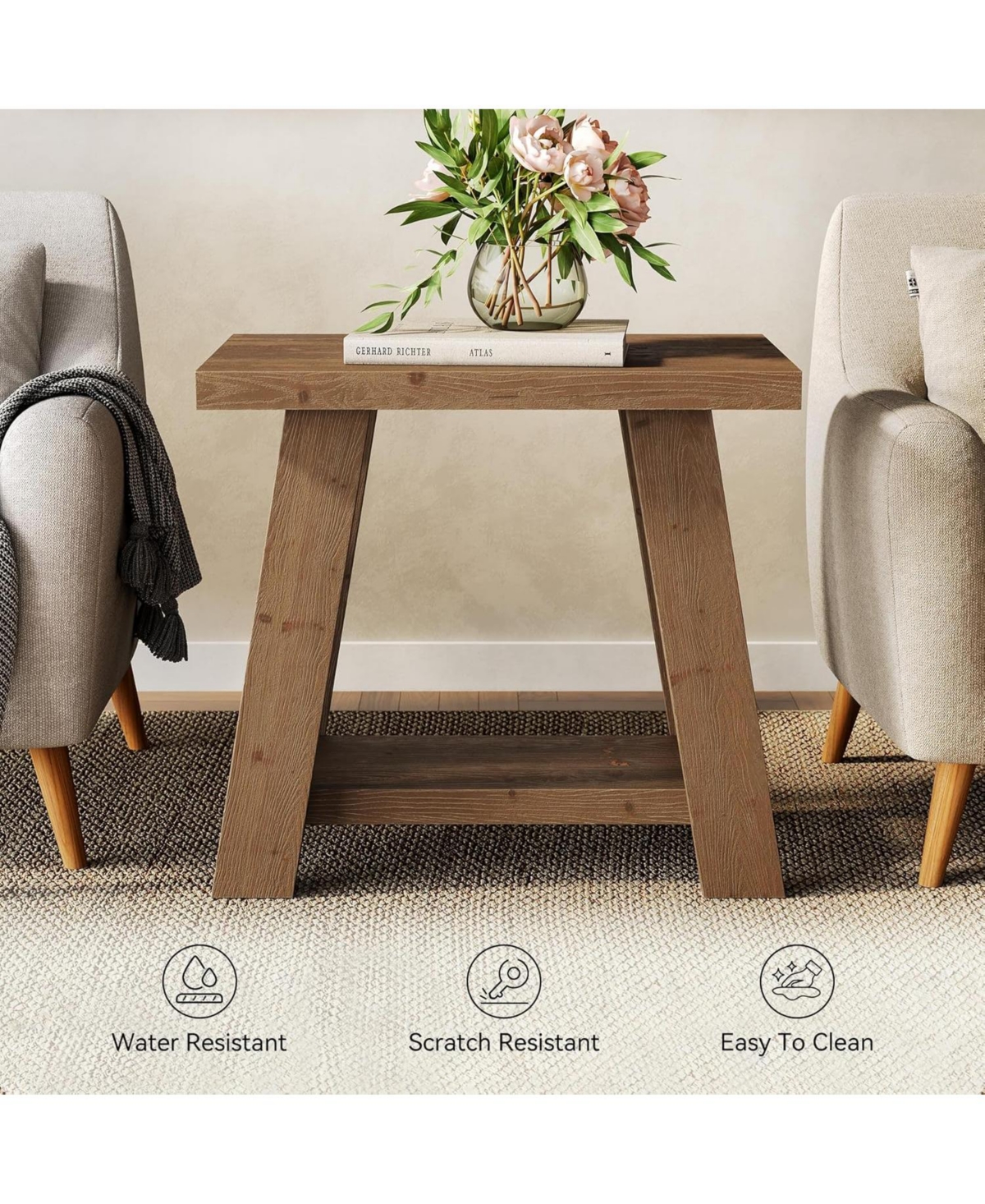 Tribesigns Solid Wood End Table, Small Side Table with 2-Tier Storage Shelf for Living Room, Rectangular Side Table