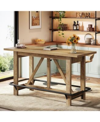 63" Bar Table, Long Counter Height Pub Dining Table with Footrest, Home Bar Furniture for Bar, Kitchen & Dining Room, Living Room