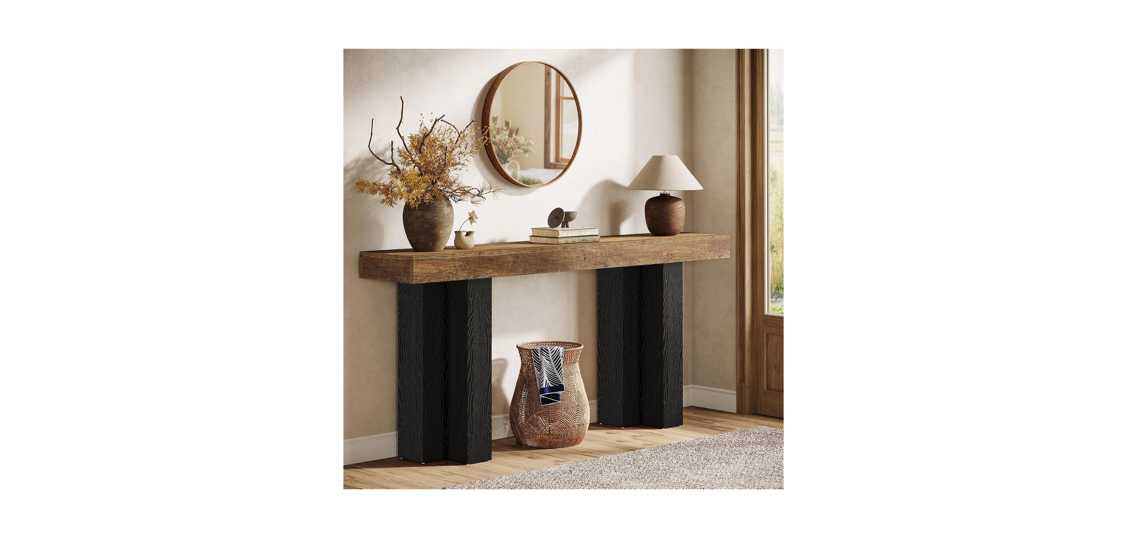 Tribesigns 63-Inch Console Table for Entryway, Farmhouse Entryway Table with Sturdy Legs, Narrow Long Sofa Console Behind Couch
