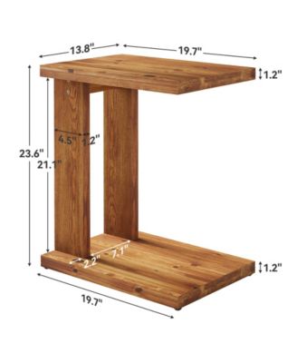 Solid Wood C-Shaped End Table Set of 2, Wooden Side Table for Sofa, 2-Tier Bedside Nightstand for Living Room, Bedroom