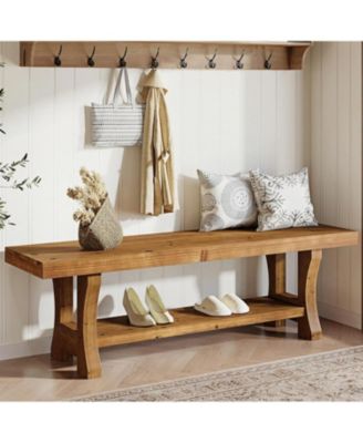 Solid Wood Entryway Bench, 55" End of Bed Bench, Long Indoor Dining Seat for Hallway, Bedroom, Living Room, Dining Room