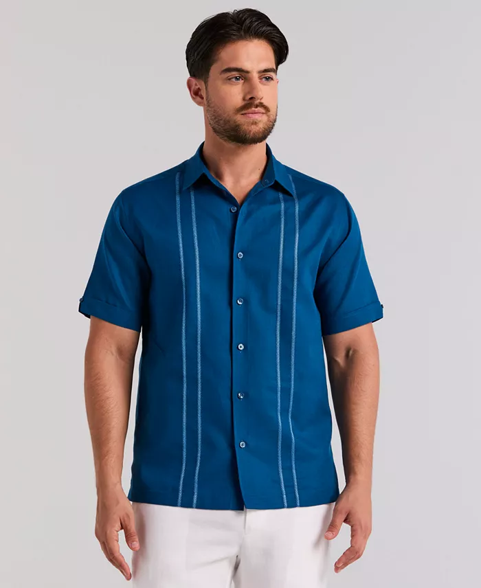 Men's Short-Sleeve Panel Button-Front Linen Camp Shirt - thumbnail 6