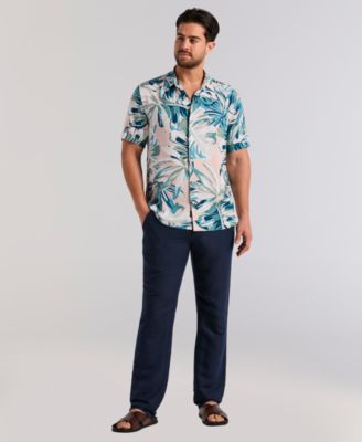 Men's Oversized Leaf Print Short-Sleeve Button-Down Shirt