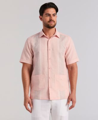 Men's Cross Dye 2-Pocket Short-Sleeve Linen-Blend Guayabera Shirt