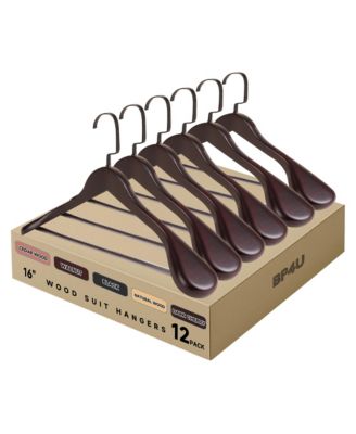 Wooden Suit Hangers with Pants Bar for Women's Clothes, 16-Inch Wide Shoulder Solid Wood Coat Hangers for Jackets, Shirts, Trousers
