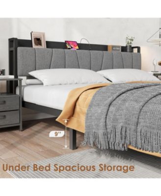 Size Upholstered Platform Bed Frame with Tall Headboard