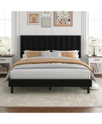 Velvet Upholstered Platform Bed Frame with Adjustable Tufted Headboard - King