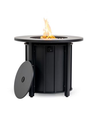 30 Inch Propane Gas Fire Pit Table 50000 BTU Round Steel with Wood Grain Ceramic Tabletop Black for Outdoor Patio Garden