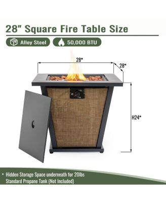 28 Inch Propane Gas Fire Pit Table 50000 BTU Square Steel Brown Industrial Natural Style for Outdoor Patio Garden