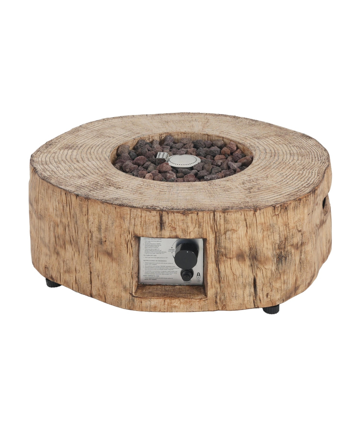 Flynama 30000 Btu Patio Mgo Propane Fire Pit Wood Pattern Brown Round Design Adjustable Flame No Assembly